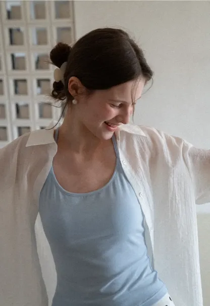 Lightweight Button Up Shirt with V Neck and Long Sleeves