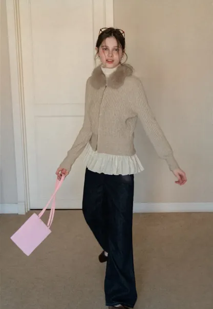 floral dot long sleeve top with ruffle hem