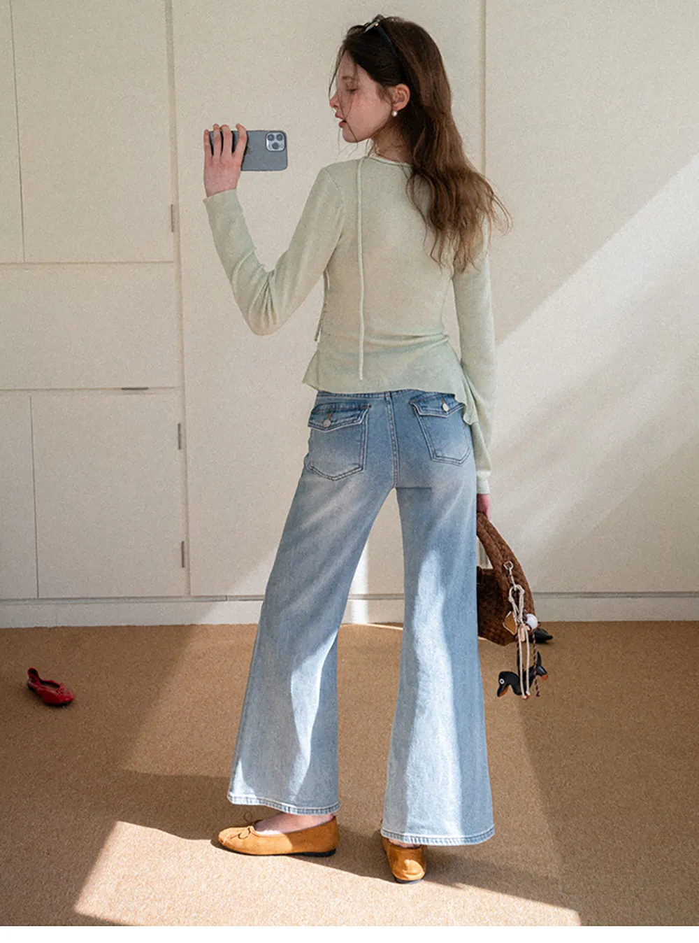 Long sleeve wrap knit sweater with ruched detail