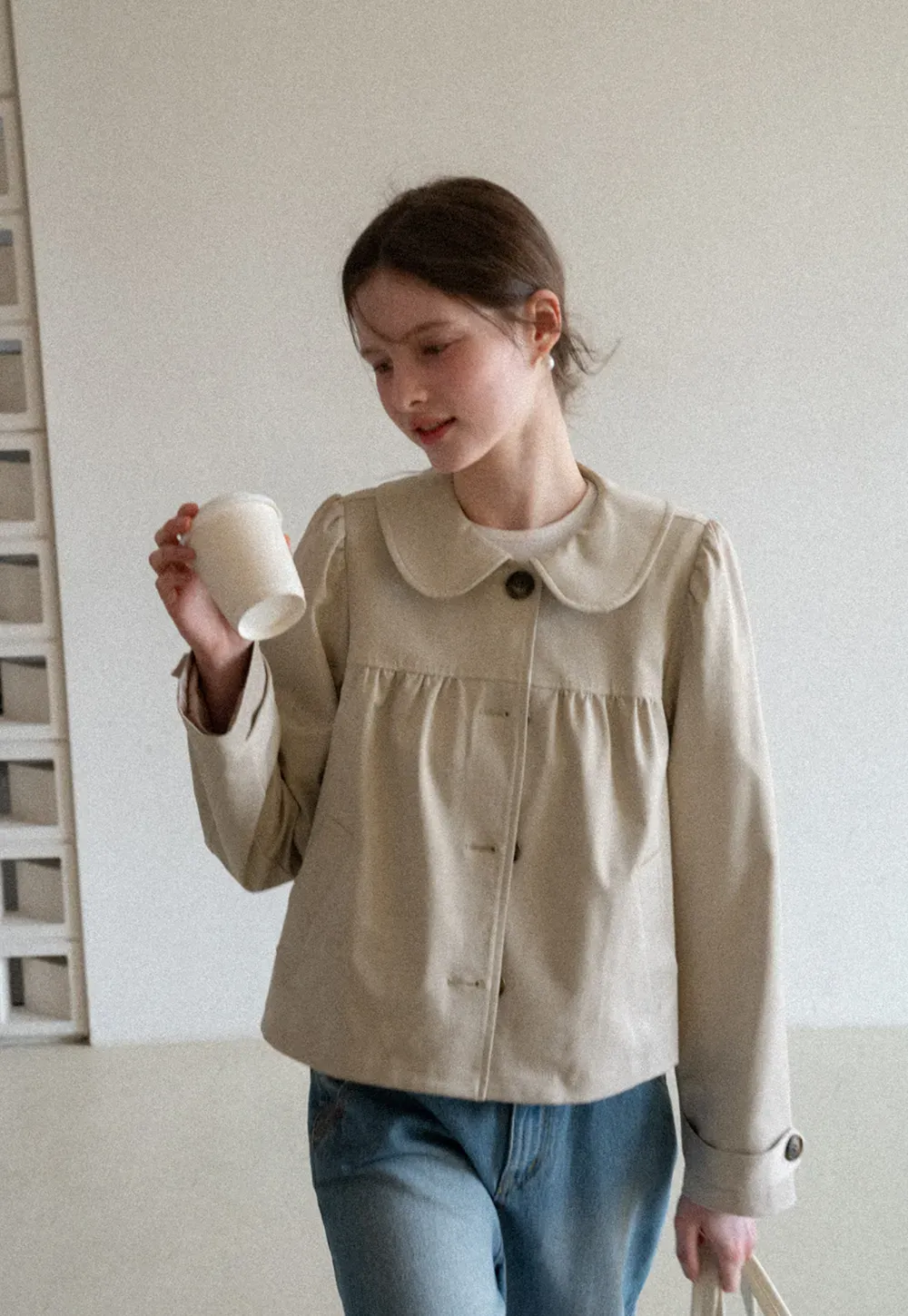 Short Jacket with Peter Pan Collar and Buttons