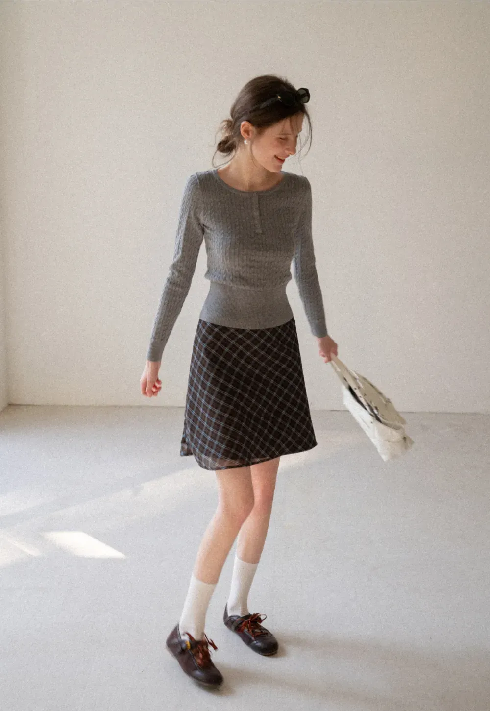 Cable Knit Long Sleeve Sweater with Button Detail