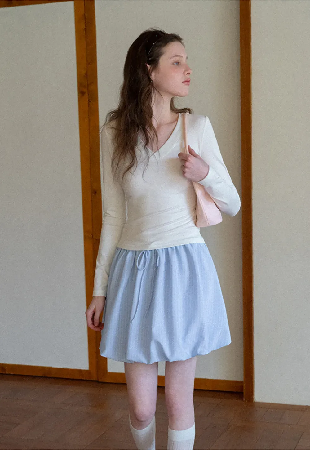 Puffed skirt with drawstring waist