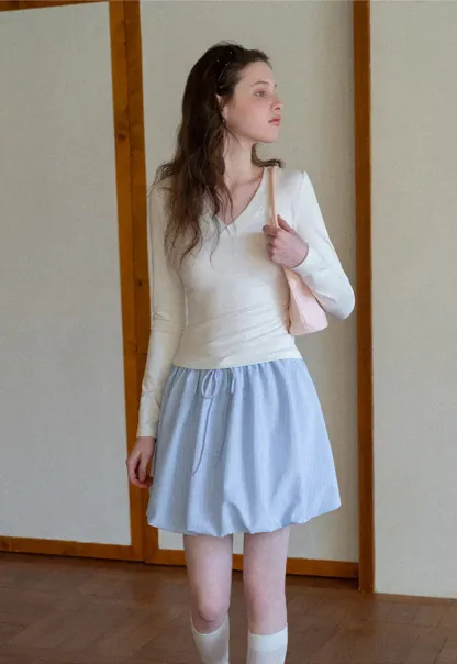Puffed skirt with drawstring waist