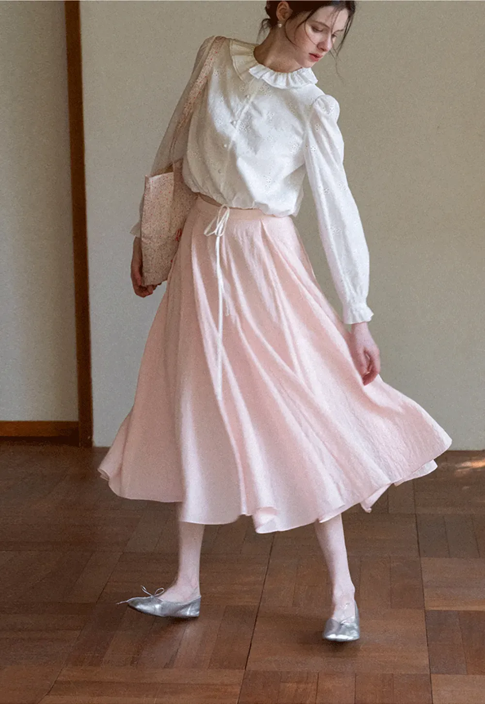 Flowy Pleated Midi Skirt with Drawstring Waist