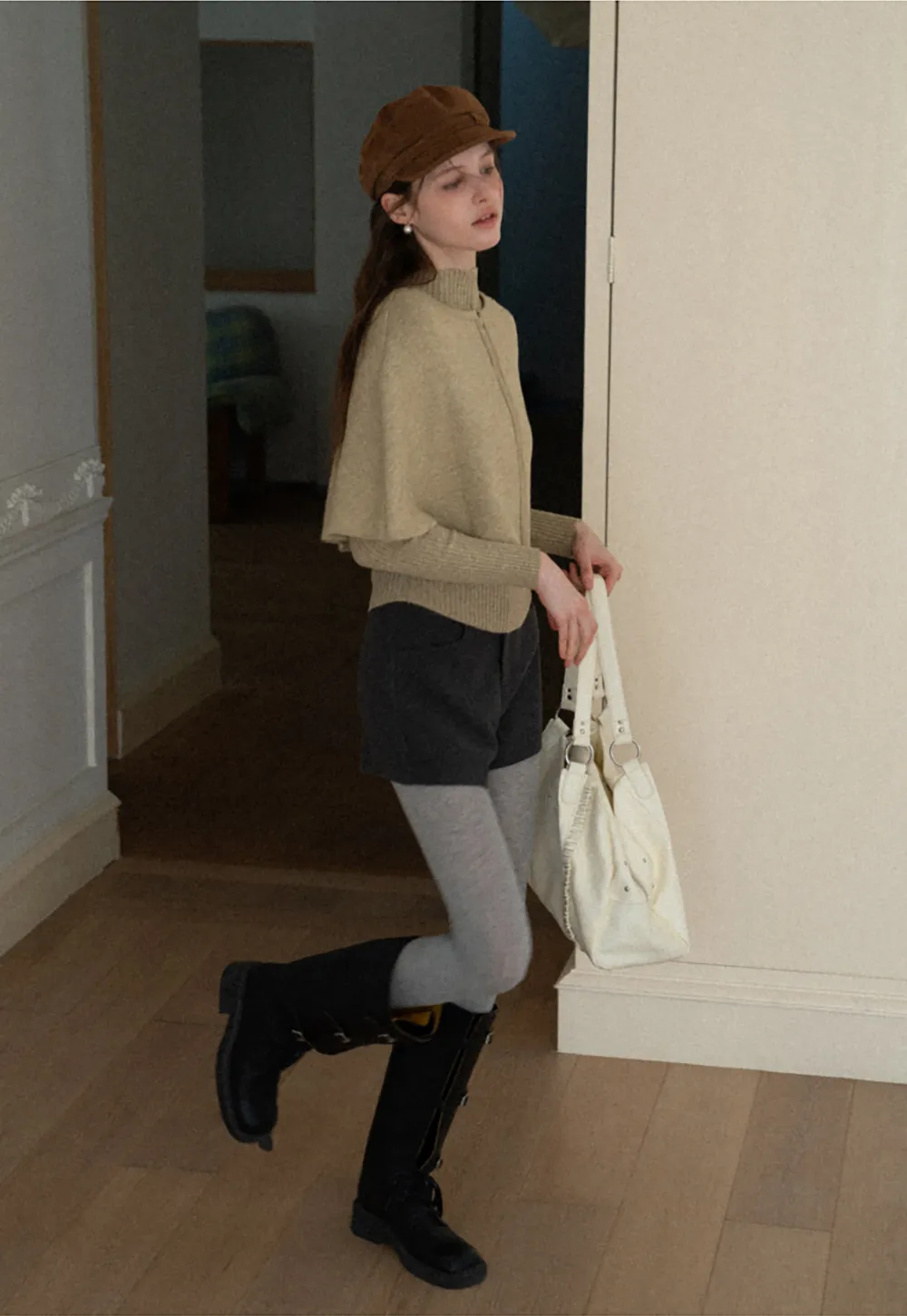 Zipper Front Knit Sweater with Wide Sleeves