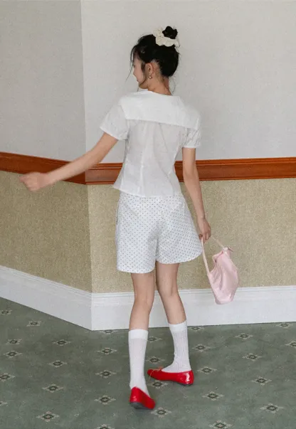 Short Sleeve Shirt with Collar and Bow Detail