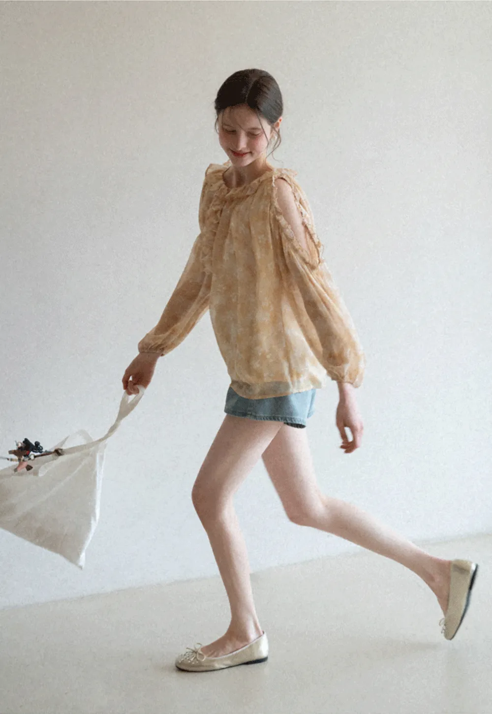 Lace Chiffon Blouse with Ruffled Neck and Sleeves