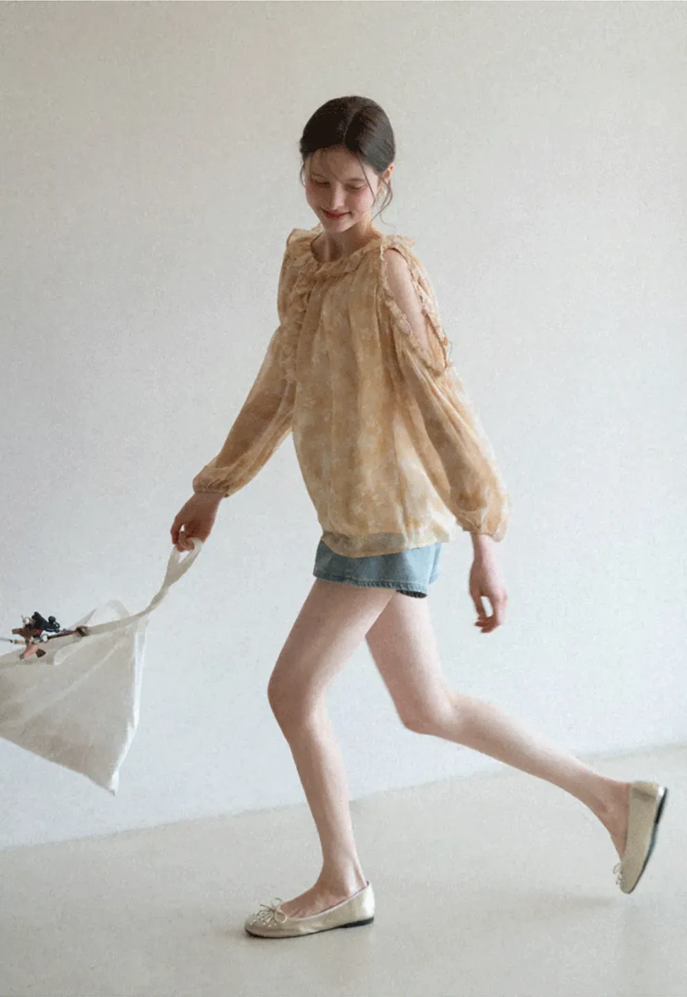 Lace Chiffon Blouse with Ruffled Neck and Sleeves