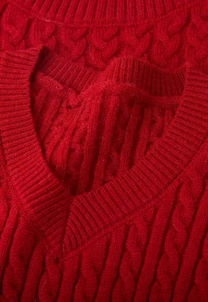 Turtleneck Cable Knit Sweater with Horse Pattern Stripe