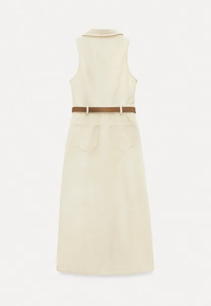 Sleeveless Collared Button Front Midi Dress
