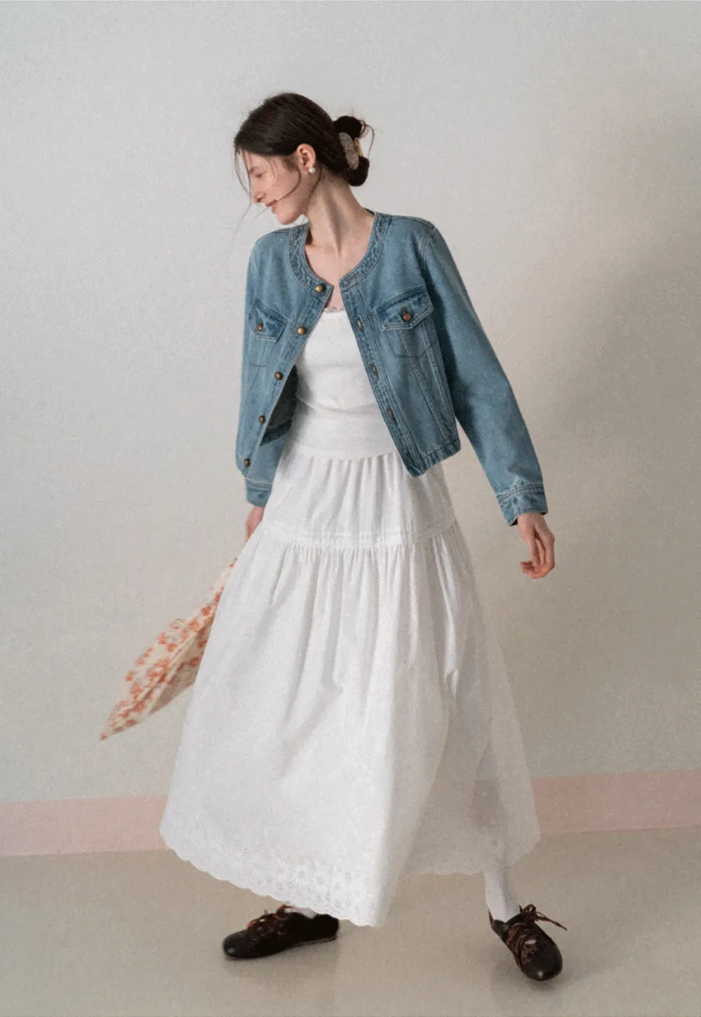 Tiered A-line Midi Skirt with Pleated Detail