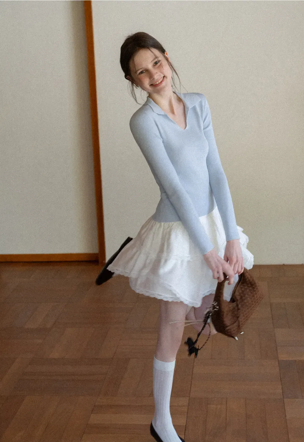 Ribbed Knit Long Sleeve Polo Neck Sweater