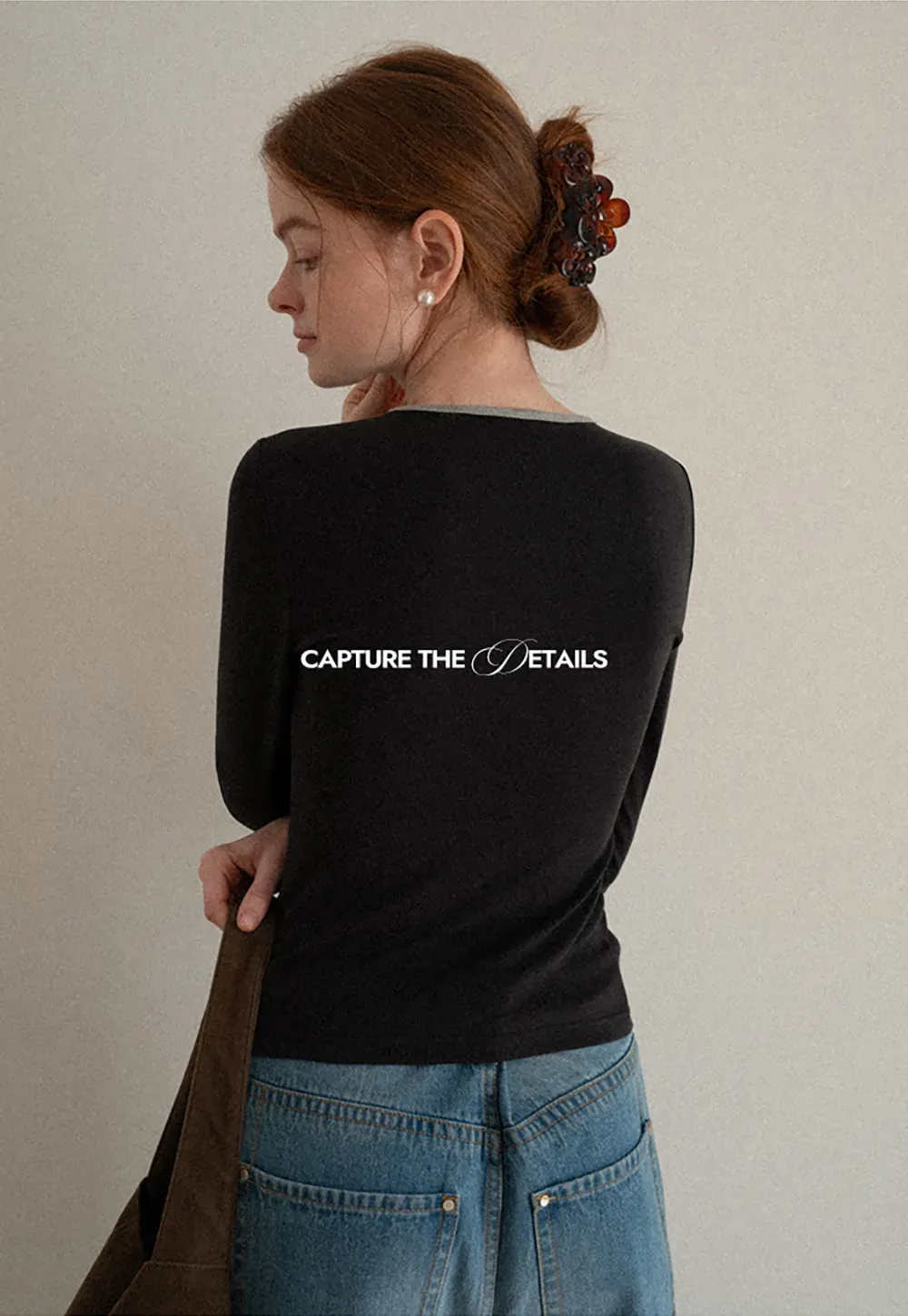 Long sleeve crop top with round neck and hem stitching design