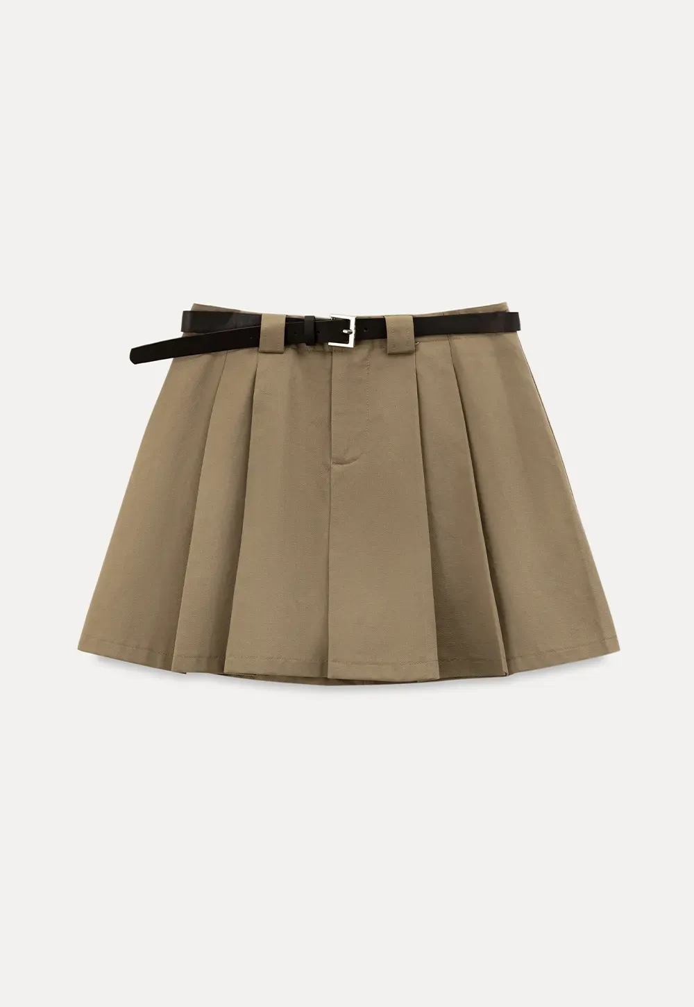 Pleated short skirt with belt loop and buckle