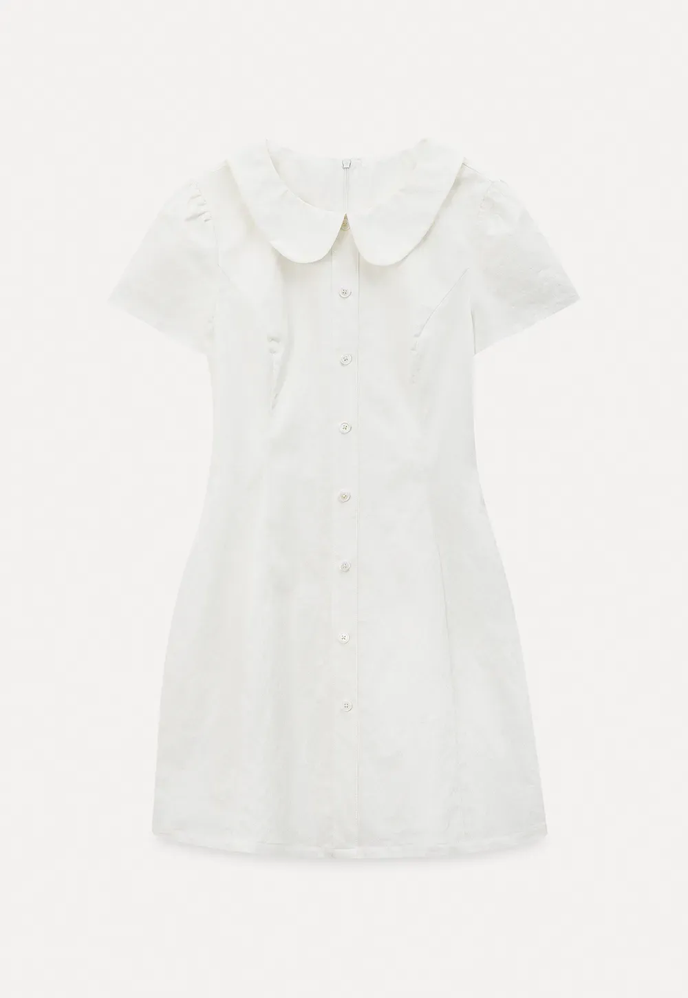Button Front Dress with Peter Pan Collar and Short Sleeves