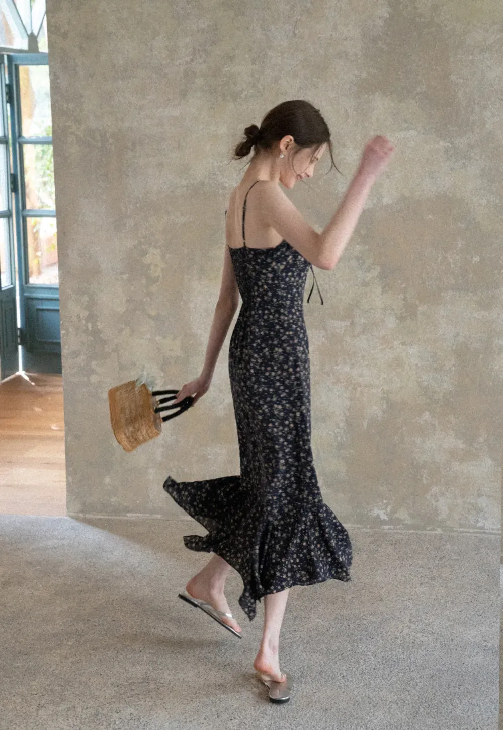 Floral Print Slip Dress with Thin Straps and Asymmetrical Hem