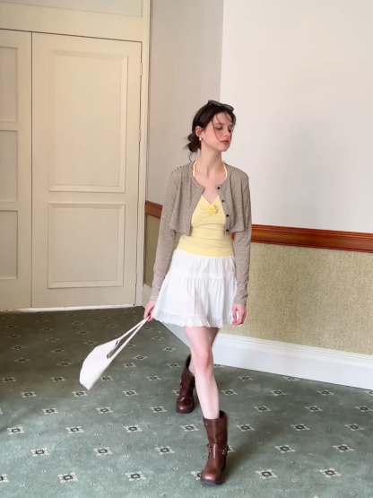 Striped cardigan with buttons and V neck tank top