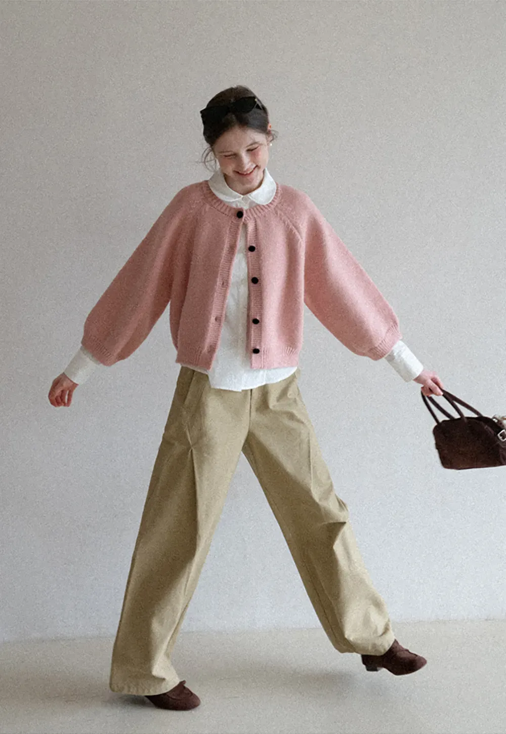 Soft knit cardigan with button front and relaxed fit