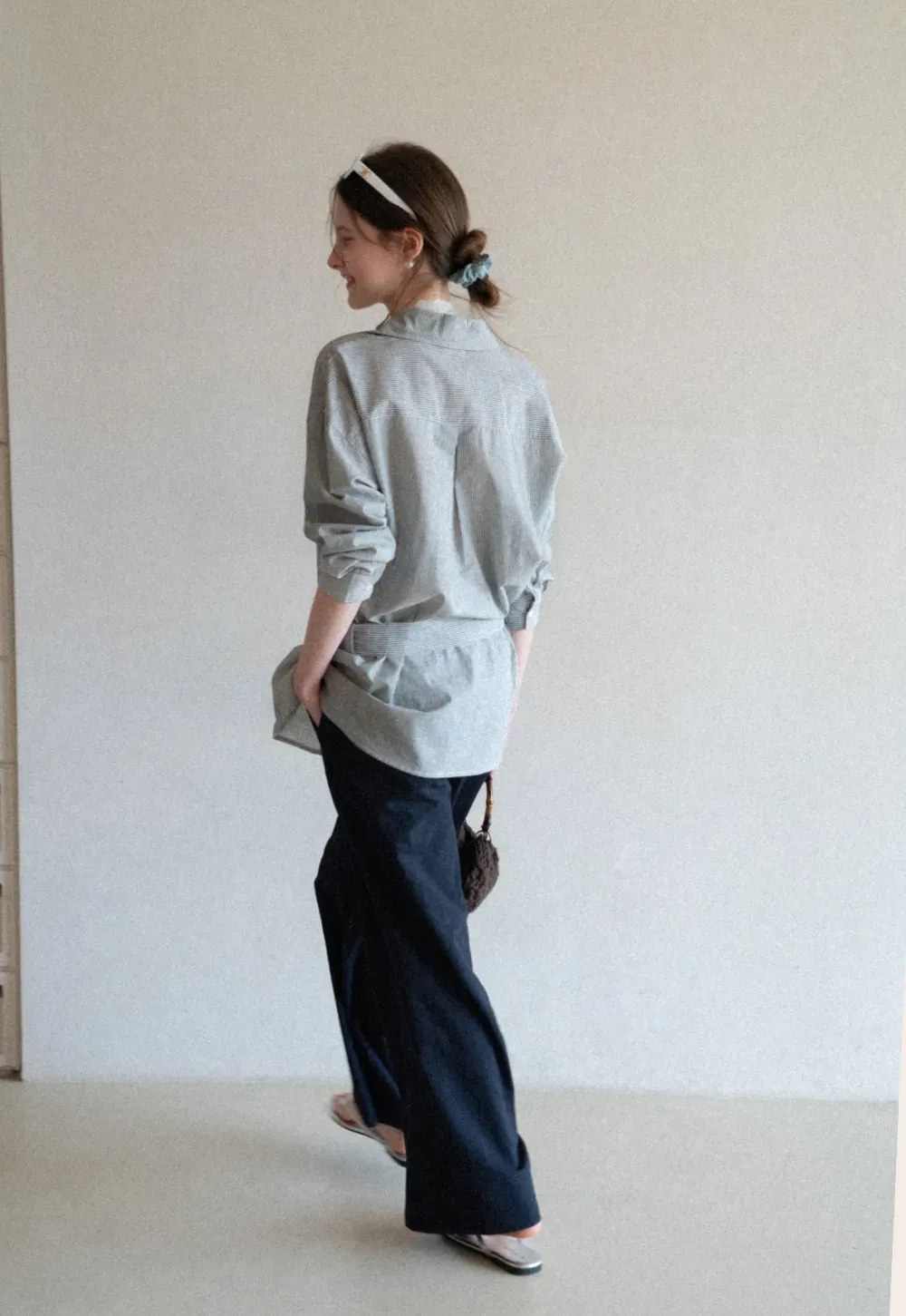 Striped Shirt with Belt and Lace Trim Tank Top