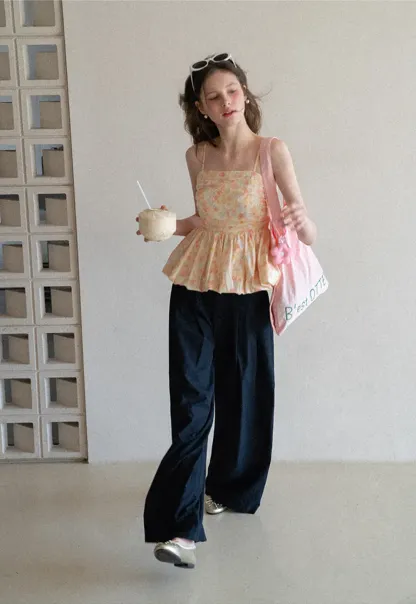 Casual Pants with Wide Legs and Pleats