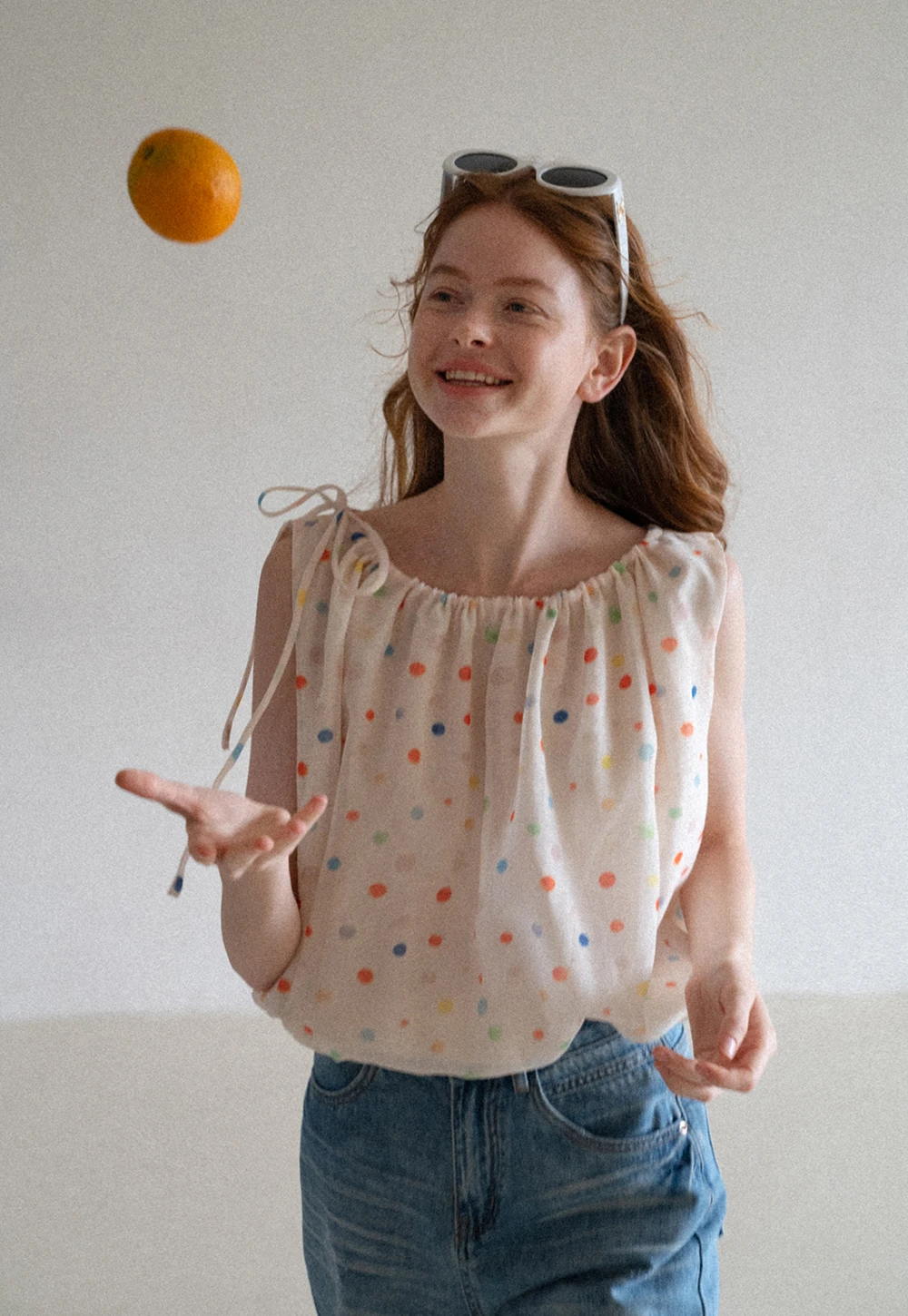 Polka Dot Sleeveless Tie Strap Top