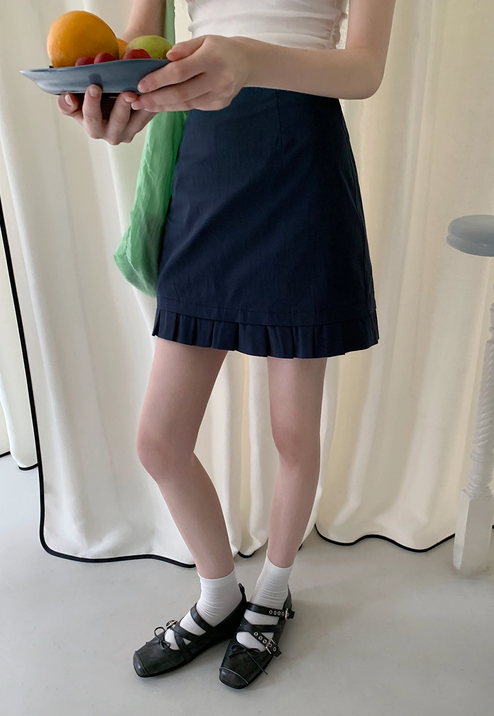 Women's Pleated Hem A-Line Mini Skirt