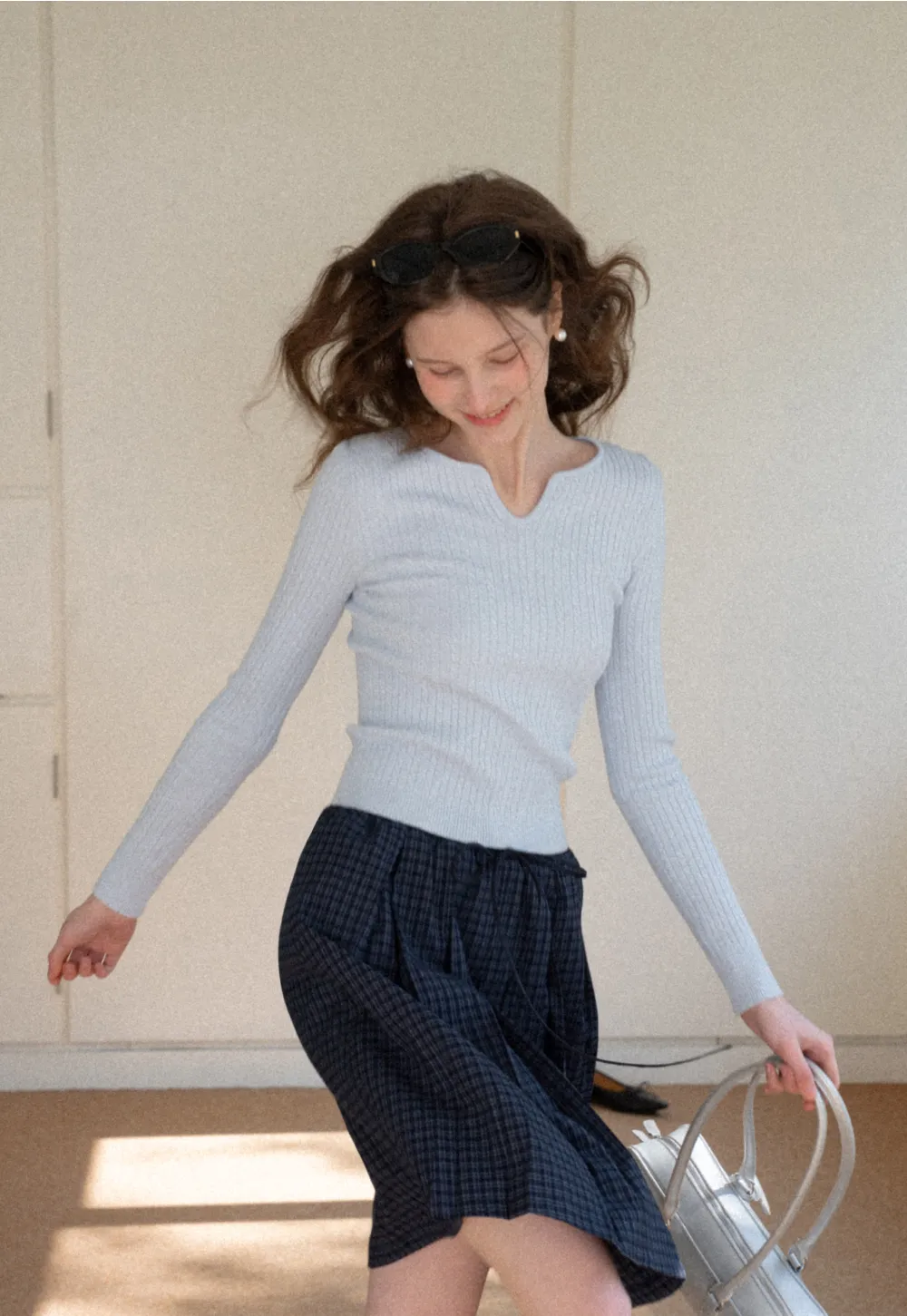 V Neck Cable Knit Sweater Top