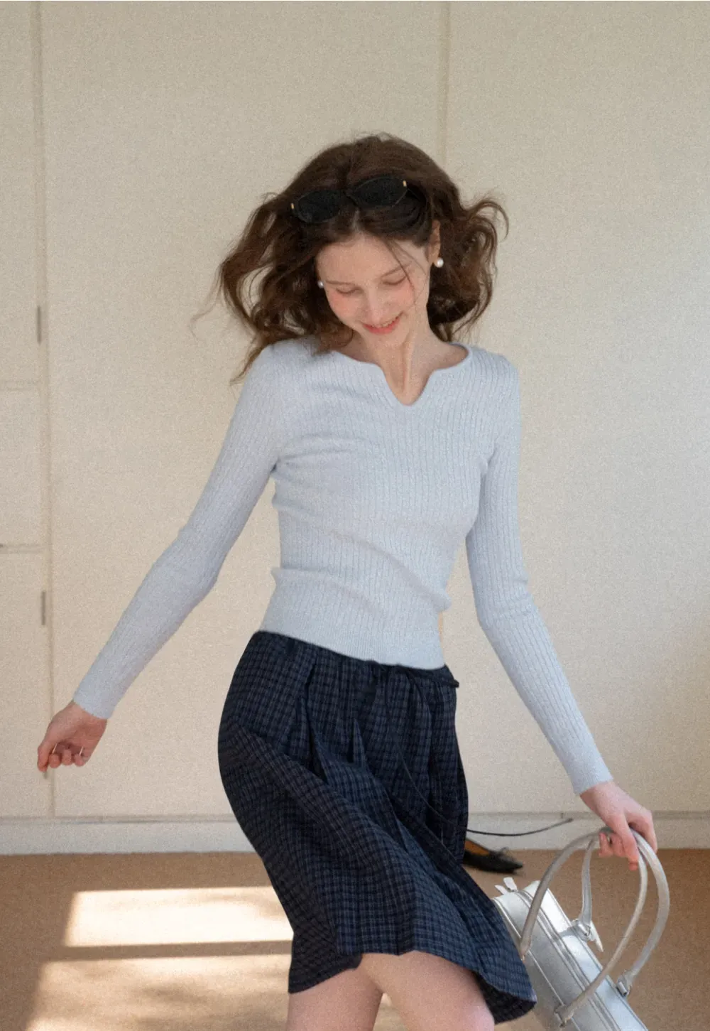 V Neck Cable Knit Sweater Top