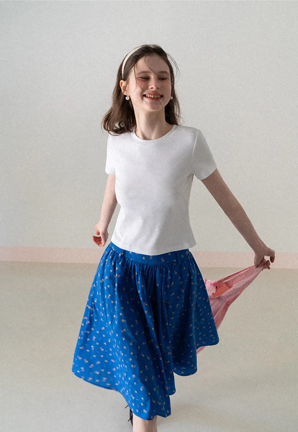 Short Sleeve Crew Neck T Shirt with Sheer Scarf Detail