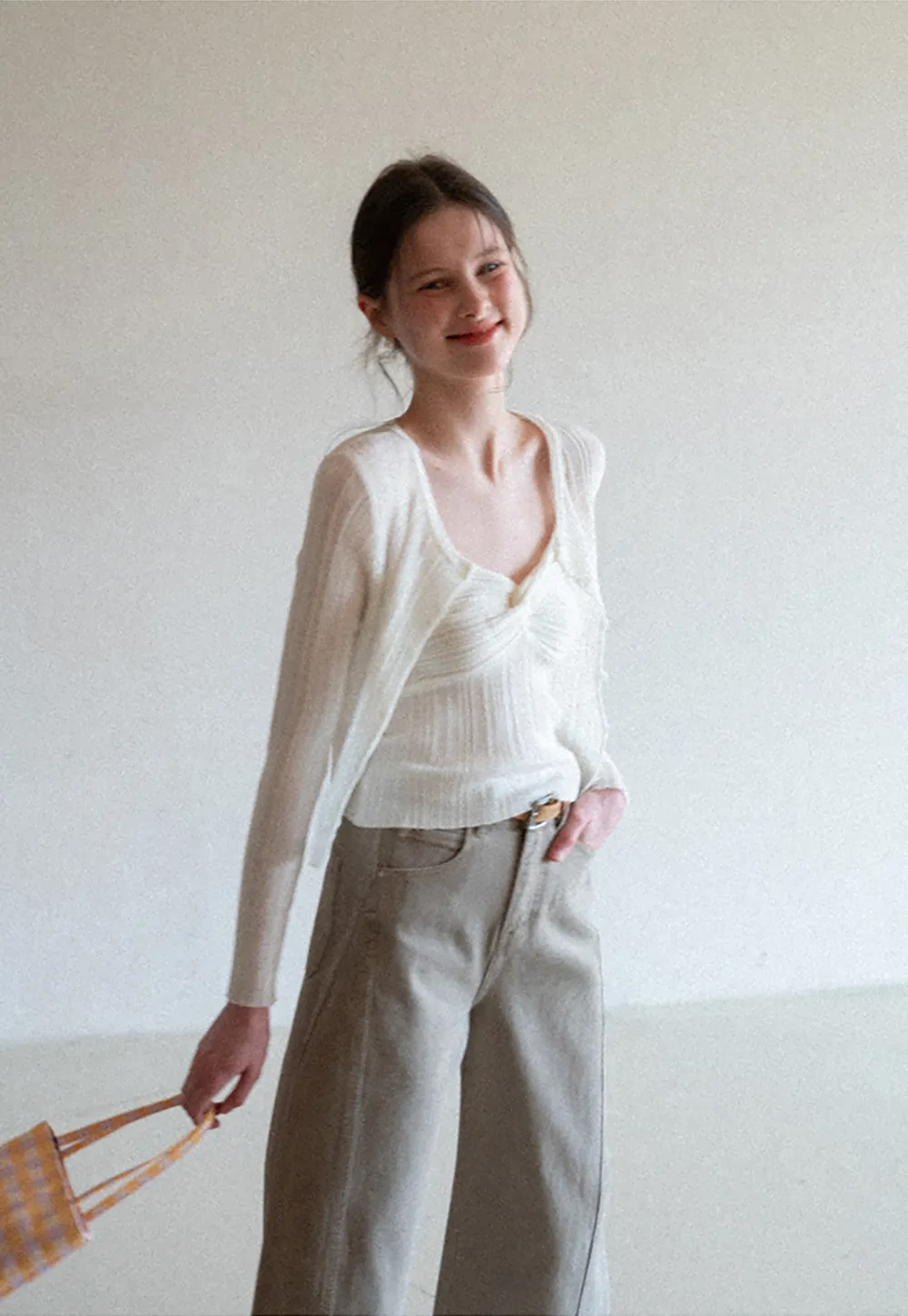 Wide leg high waist denim pants with belt loops