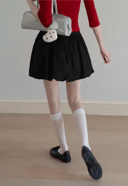 Pleated A-line Skirt with Elastic Waistband