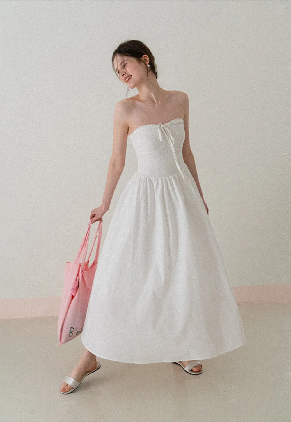 Strapless Maxi Dress with Front Bow Detail