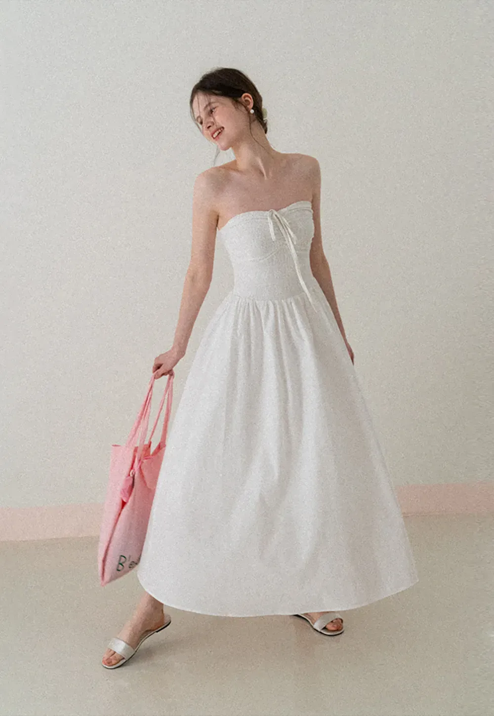 Strapless Maxi Dress with Front Bow Detail