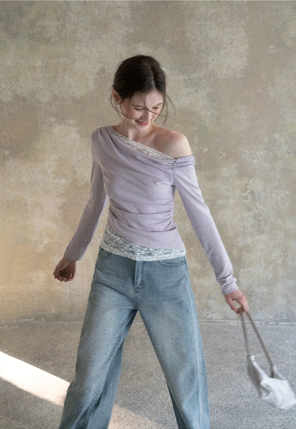 Wide leg jeans with subtle dot embellishments