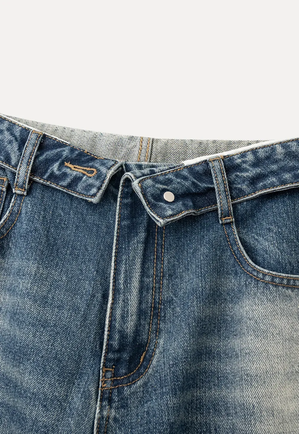 Wide leg high waist denim jeans with faded wash design