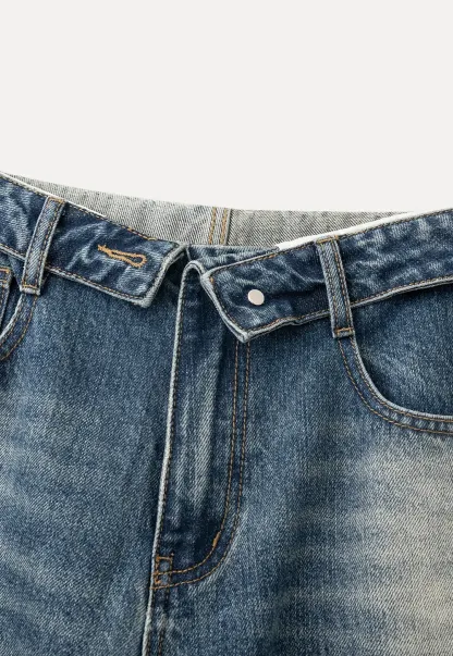 Wide leg high waist denim jeans with faded wash design