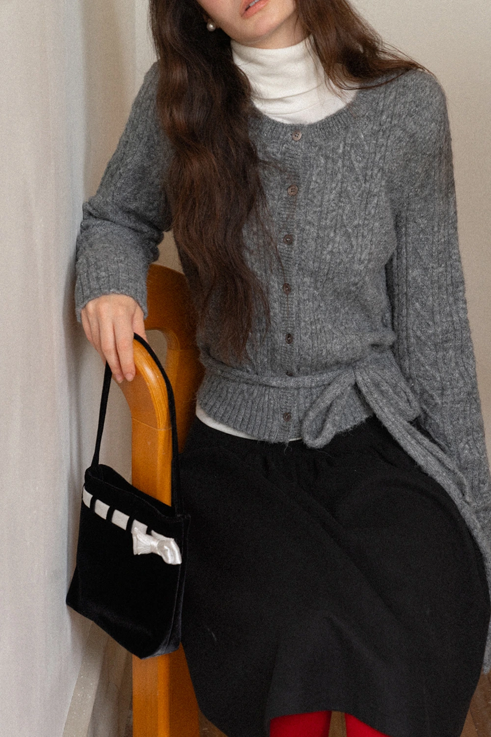 Cable Knit Cardigan with Tie-Front Detail