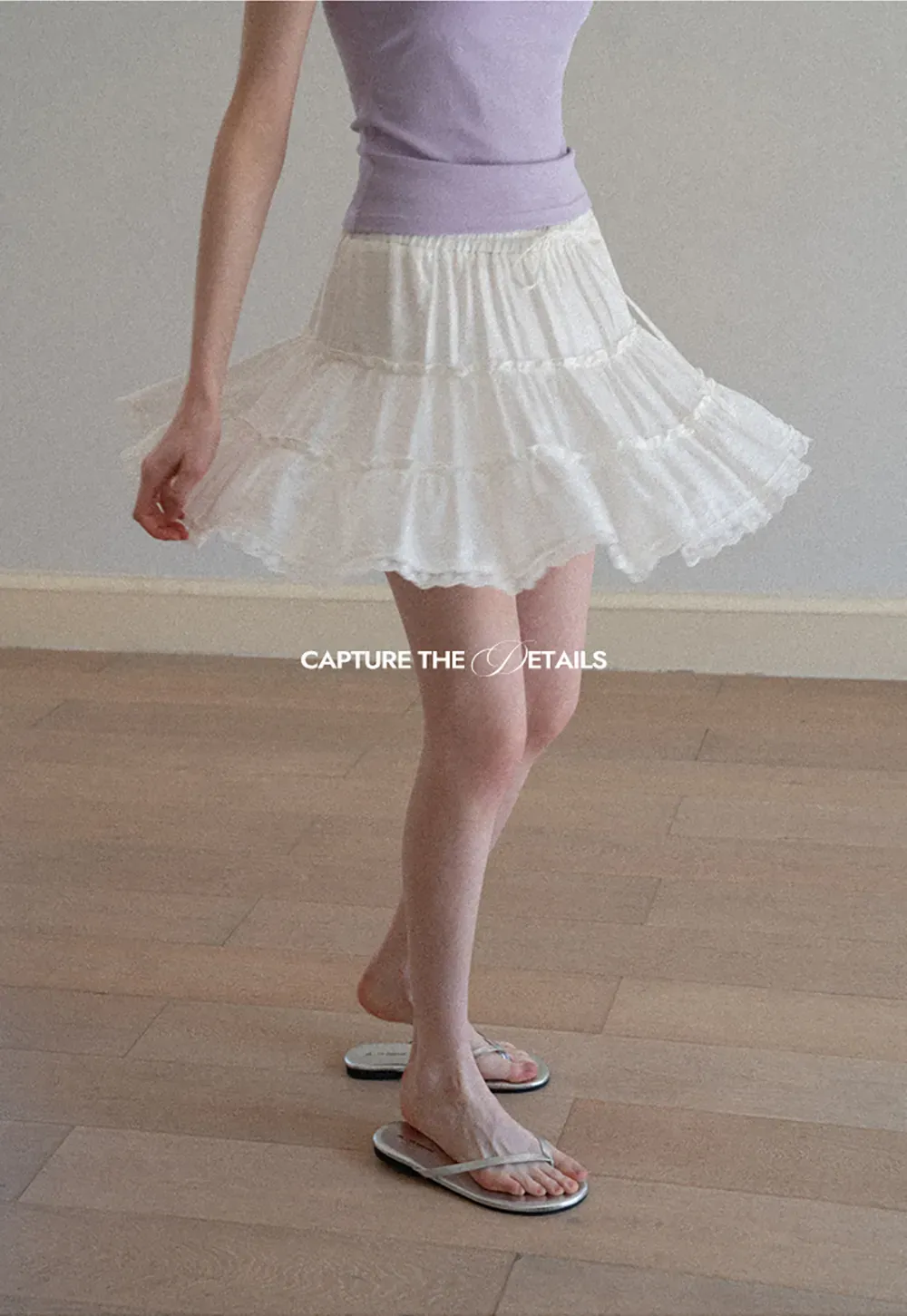 Tiered lace hem drawstring waist skirt