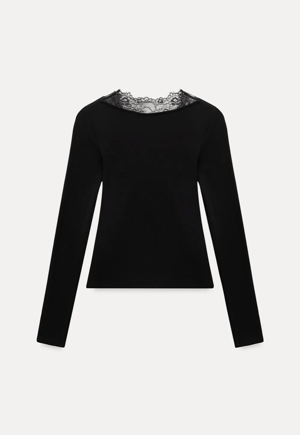 Elegant Black Lace-Trimmed Long Sleeve Top