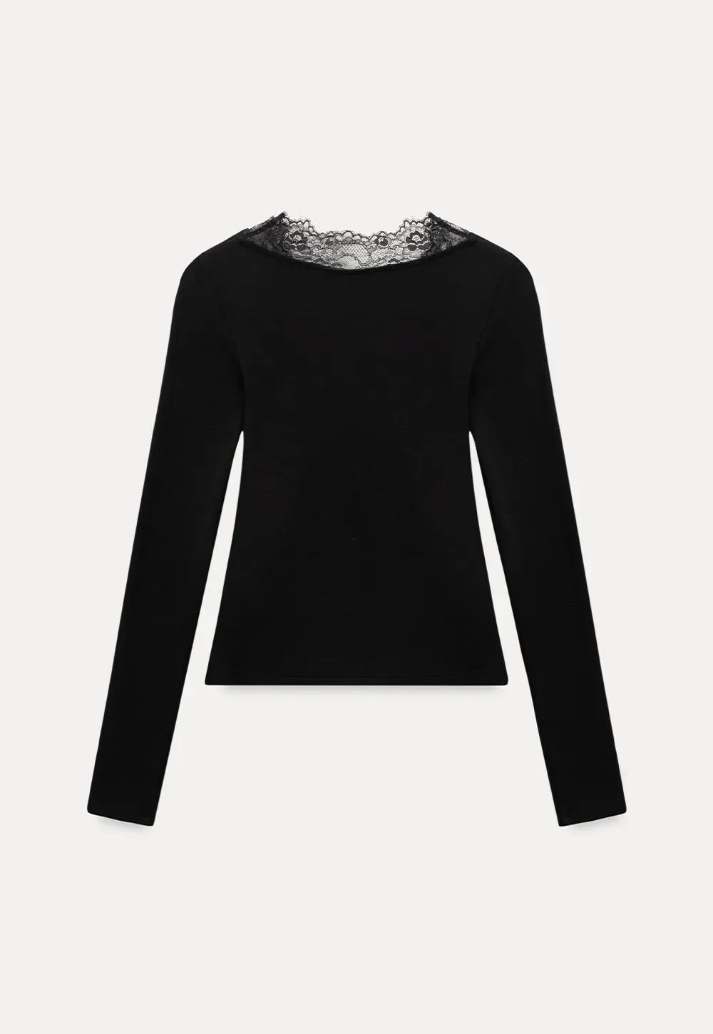 Elegant Black Lace-Trimmed Long Sleeve Top