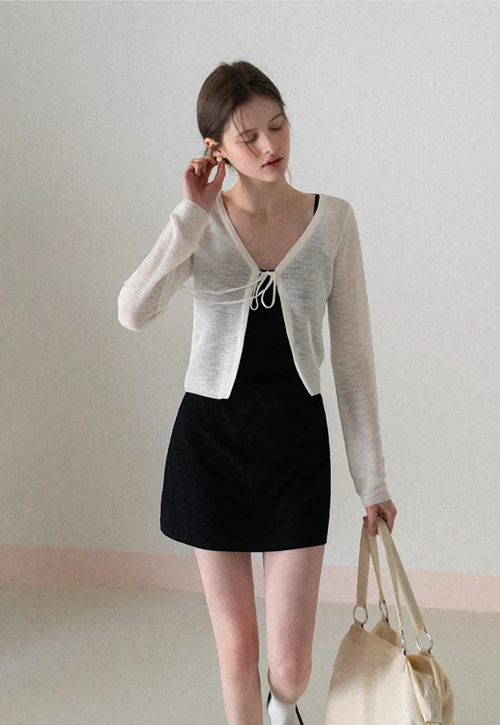 V Neck Long Sleeve Knit Cardigan with Front Tie
