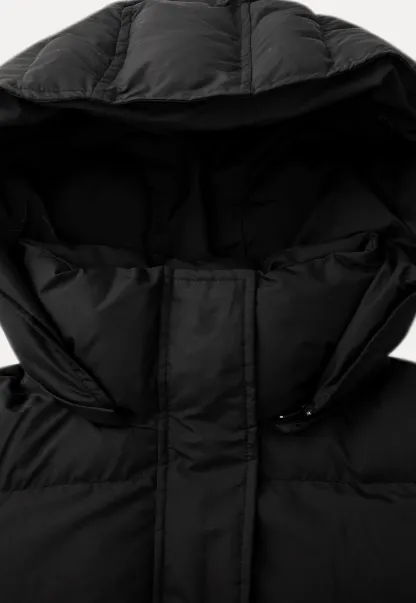 Long Puffer Coat with Fur Trim Hood Belted Design