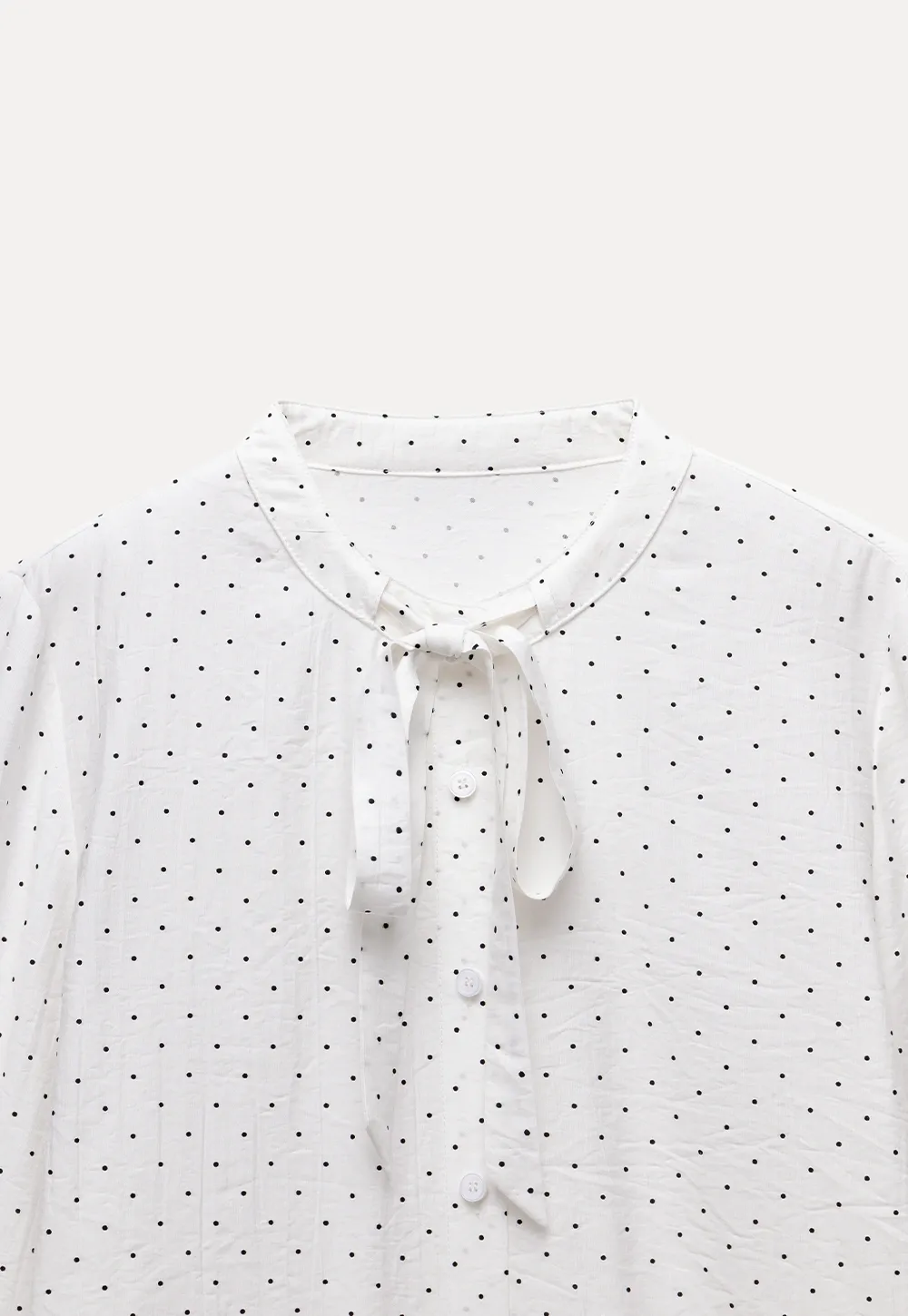 Womens Polka Dot Ruffle Trim Blouse with Bow Tie Neck