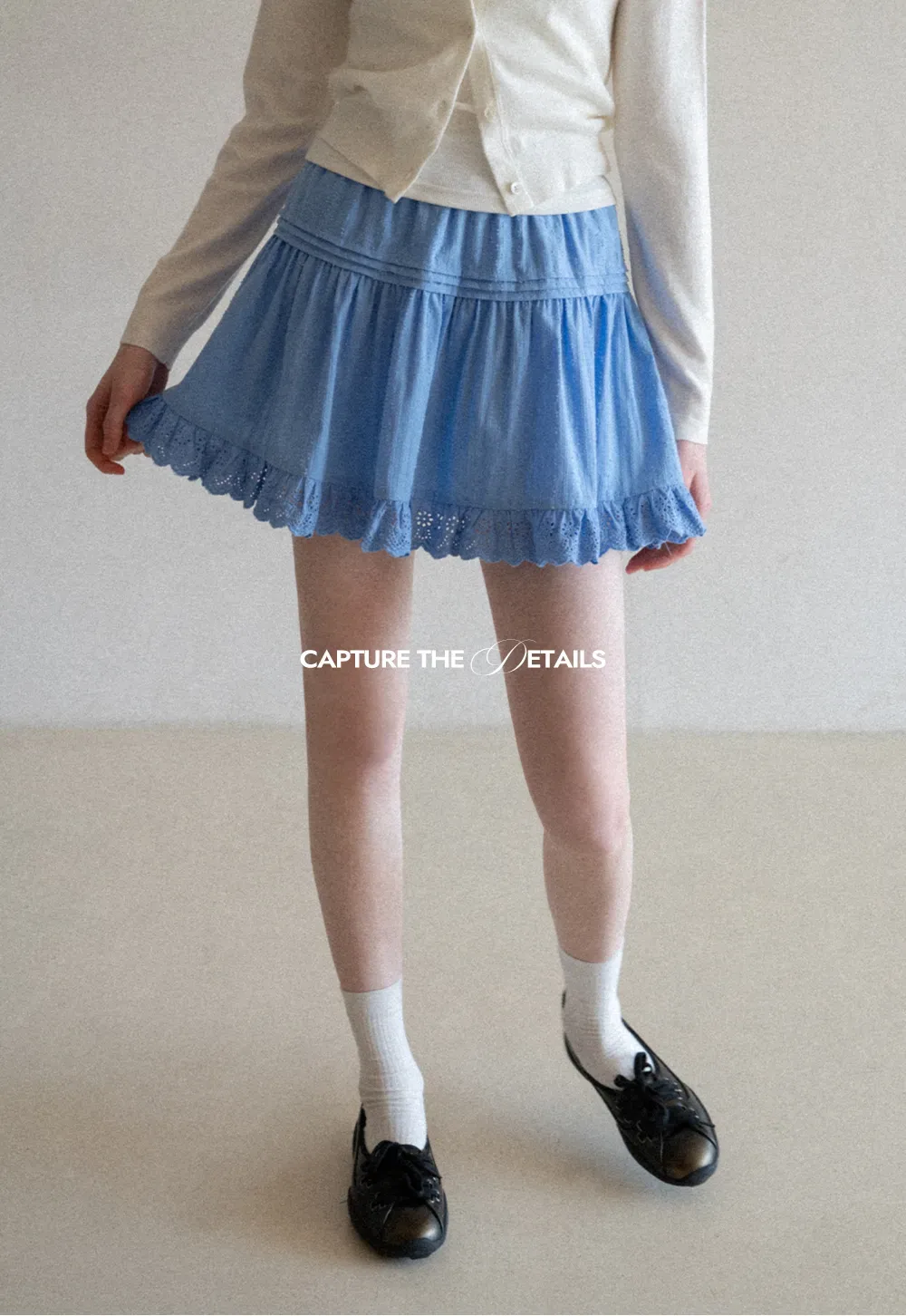 Eyelet Trimmed Tiered Skirt with Ruffled Hem