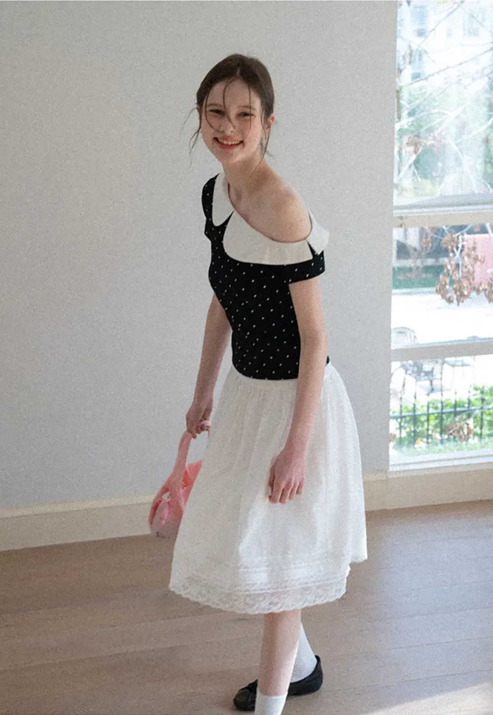 Lace Trimmed Pleated Midi Skirt