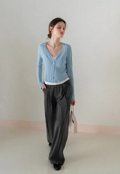 Long Sleeve Knit Sweater with Lace Trim