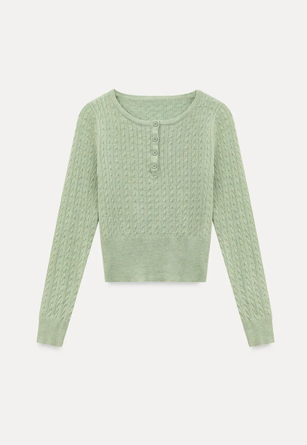 Cable Knit Long Sleeve Sweater with Button Detail