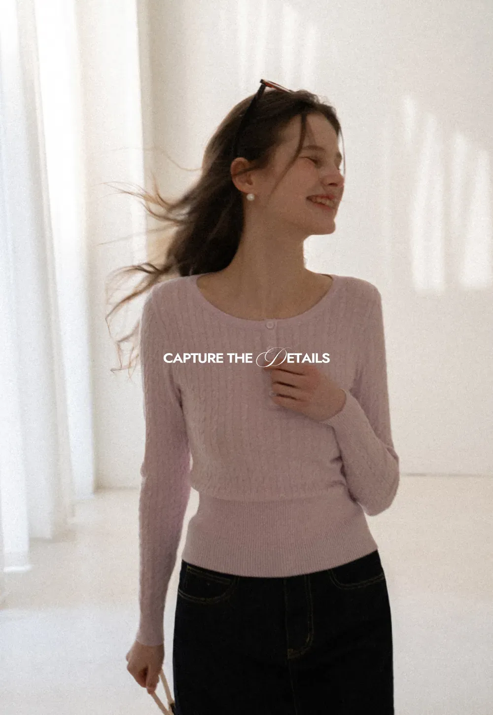 Cable Knit Long Sleeve Sweater with Button Detail