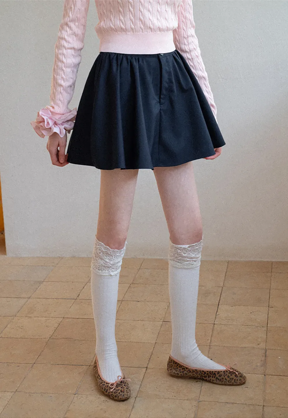 Pleated A-line Mini Skirt with Waistband