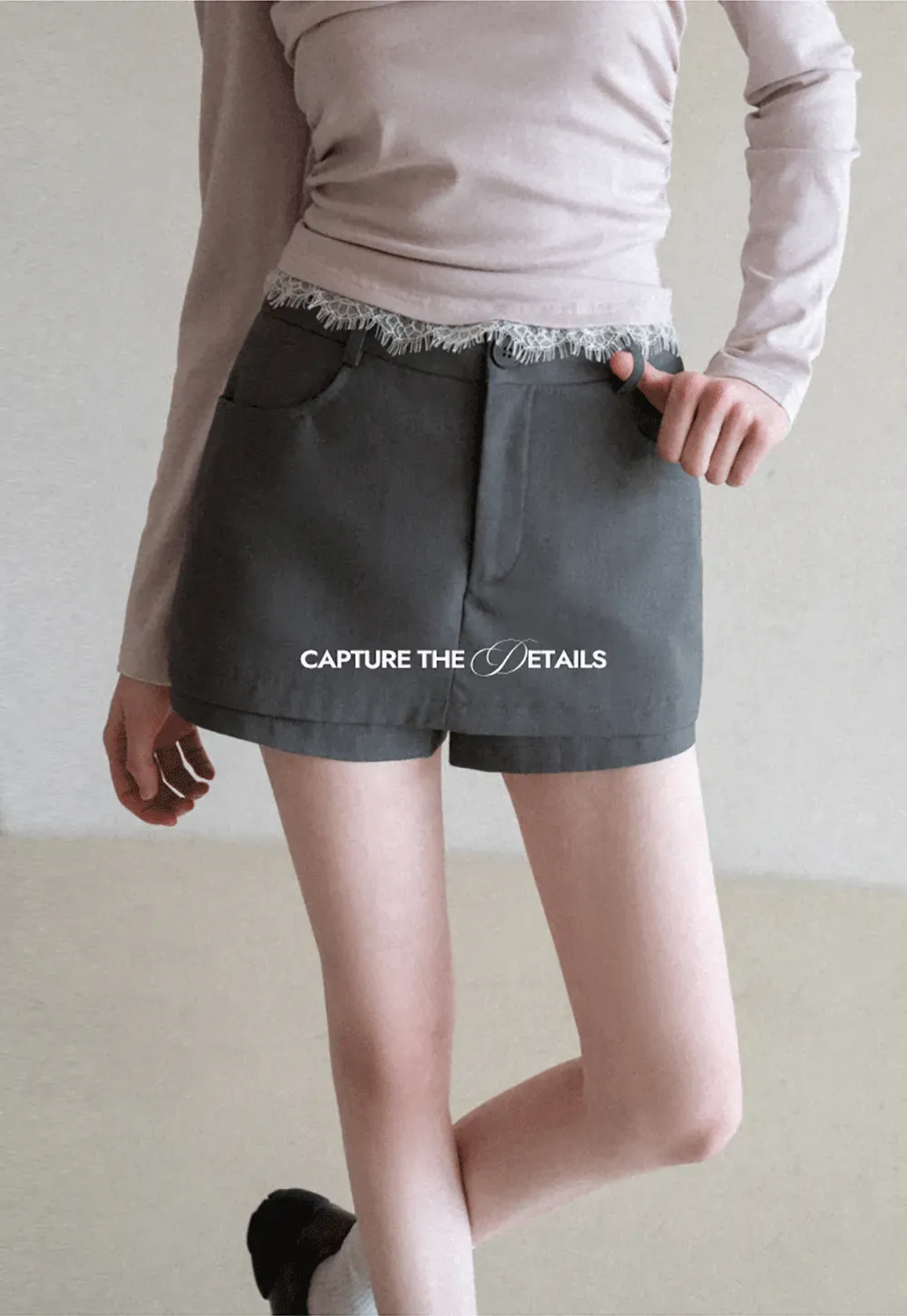 High waist tailored shorts with lace trim